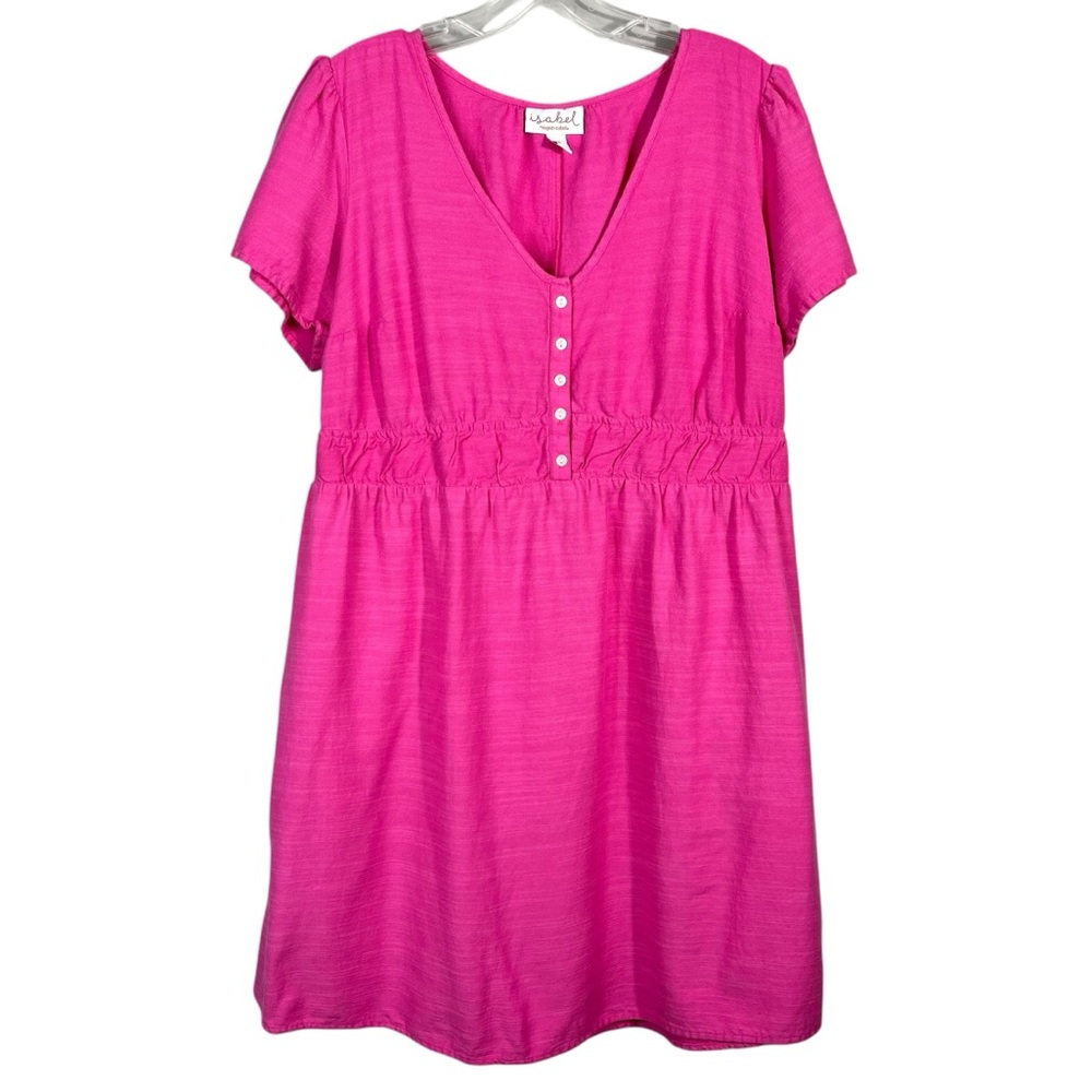 Isabel Maternity Pink Breathable Cotton Button Front Casual Dress Medium M